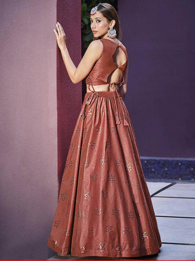 Fascinating Rustic Orange Sequinced Silk Lehenga Choli With Jacket